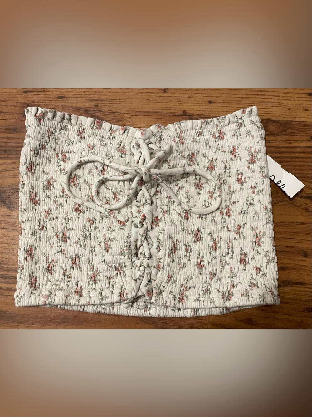 Forever 21 CreamFloral Corset Style Ribbed Knit Top
